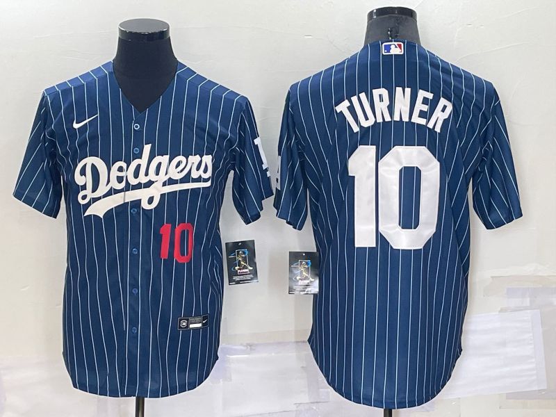Men Los Angeles Dodgers #10 Turner Blue Stripe Throwback Nike 2022 MLB Jersey->los angeles dodgers->MLB Jersey